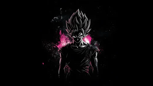 Electric anime warrior stands strong in a neon cosmic glow