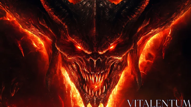 Demonic fire lord emerging from molten inferno portal.