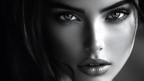 Silver-lit gaze in monochrome, where realism meets reverie.