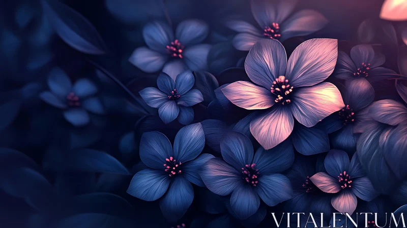 Luminescent Blue Flowers Glowing in Twilight Ambiance