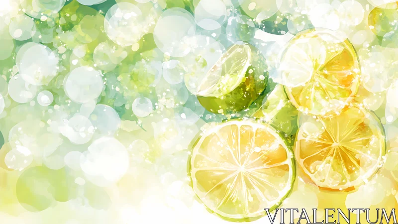 Citrus slices are rendered with layered translucent color