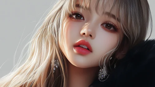 Hyperreal digital portrait of blonde woman with coral lips.