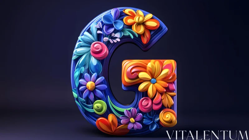 Vibrant Floral Letter G in 3D Artistic Style with Bold Colors.