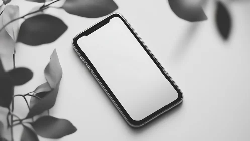 Smartphone with Blank Screen Against White Surface.