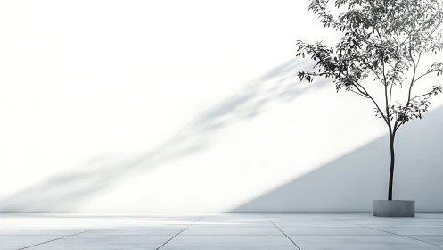 Solitary Tree in Minimalist Modern Space.
