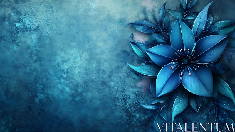 Ethereal Blue Flowers Blooming in Textured Atmospheric Space