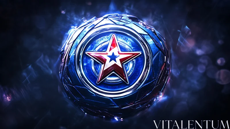 Galactic chrome emblem with radiant red star core ignited.