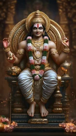 Digital rendering shows ornate seated deity in golden shrine