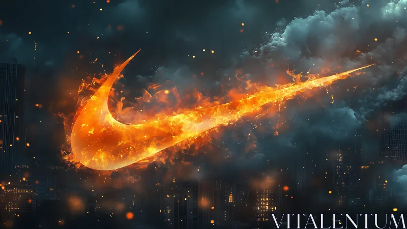 Fiery Comet Streaks Through Dark City Skies