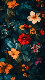 Vibrant Blooms Dance Against Deep Teal Foliage