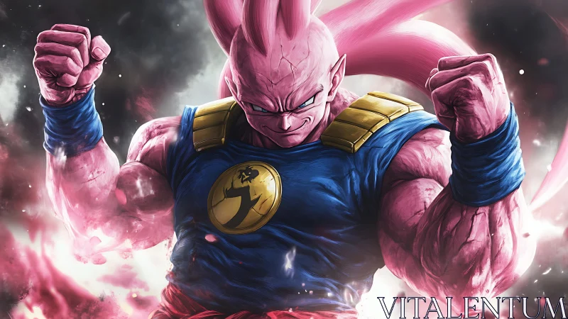 Hyper-detailed pink warrior charging energy in battle stance