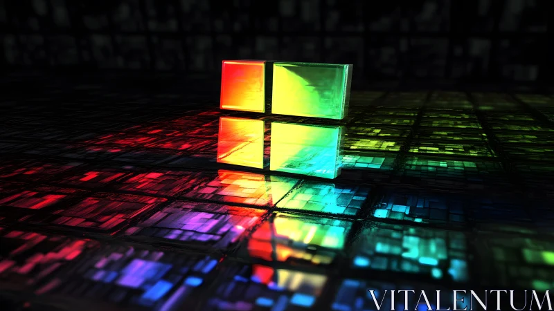 3D Glass Windows Logo with Neon Reflections in Futuristic Style.