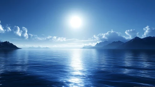 Endless blue seascape glows under a calm radiant sun