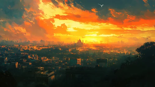 Glowing city sunset wrapping rooftops in gentle golden light.