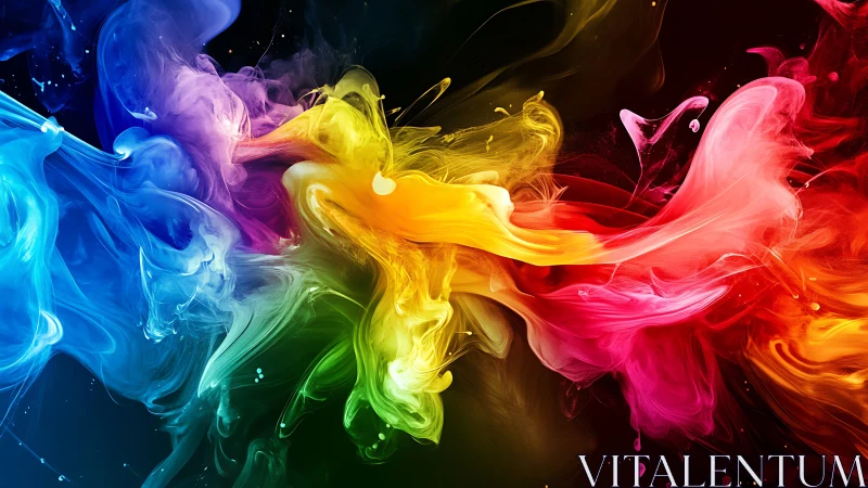 Colorful swirling paint clouds dancing across darkness.