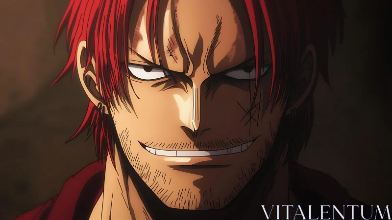 Intense scarred pirate visage under dramatic rim lighting.