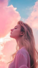 Dream-breather in rose clouds and cotton-candy sky glow.