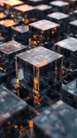 Translucent cubic grid with molten orange internal glow.