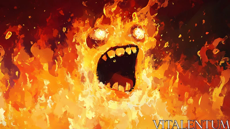 Flaming Entity with Glowing Eyes Roars Through Inferno