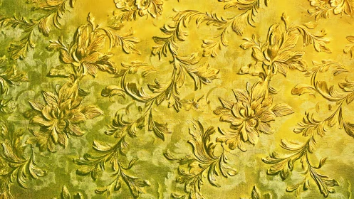 Golden floral relief pattern with textured baroque leaves.
