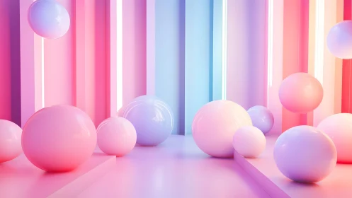 Pastel spheres drifting through a glowing candy corridor.