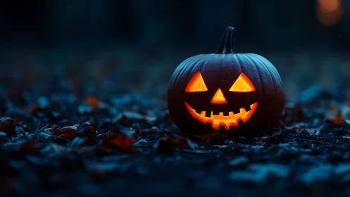 Glowing jack o lantern brings cozy Halloween magic to night
