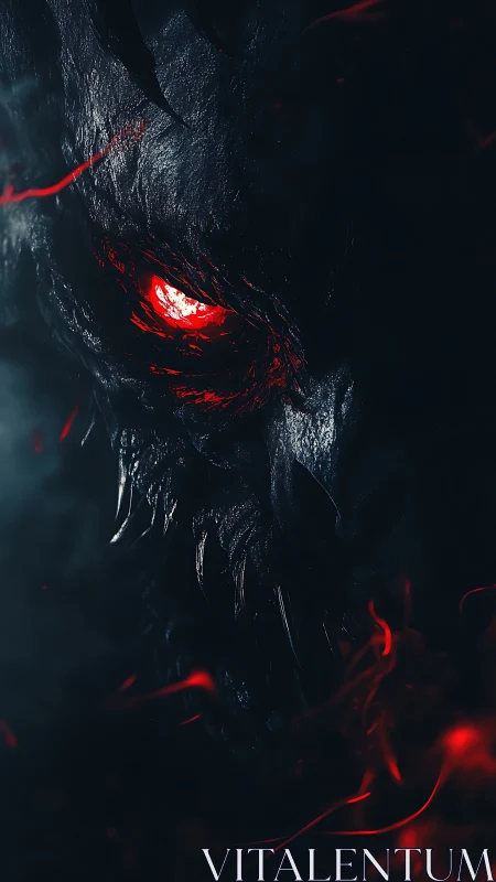 Ember-eyed demon leans from shadow, grinning through flame