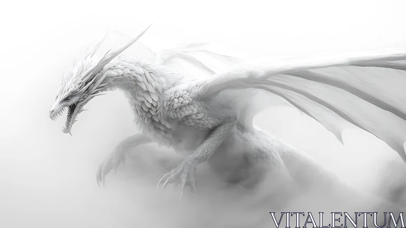 Storm of white scales: an ethereal dragon in the mist.
