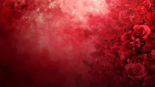 Crimson Rose Garden Against Gradient Mist.