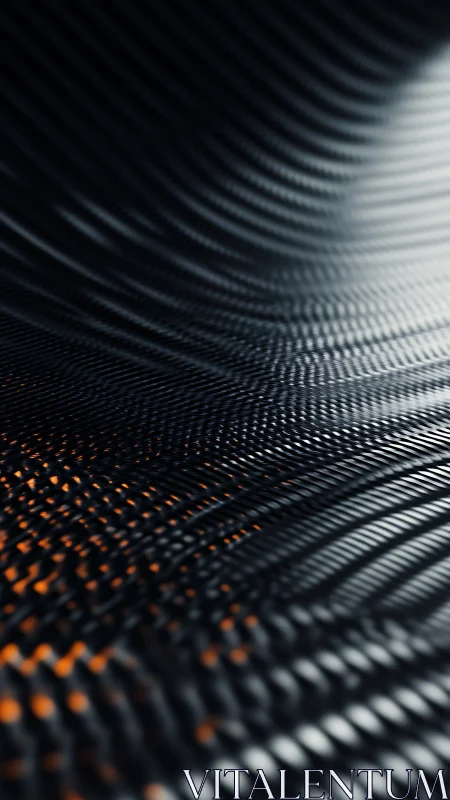 Curved metallic grid glows with subtle orange highlights.