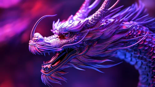 Bioluminescent-styled dragon head in neon lighting profile.