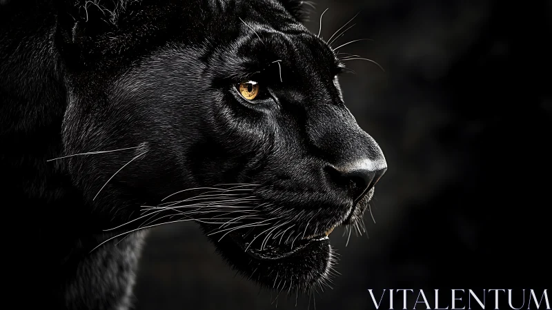Melanistic Felid Profile: High-Contrast Studio Portraiture with Amber Luminescence