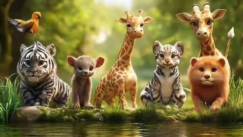 Forest daycare line-up of wide-eyed baby safari misfits.