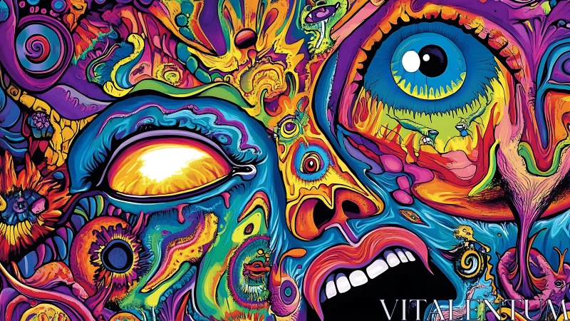 Psychedelic split face erupts with chaotic neon visions