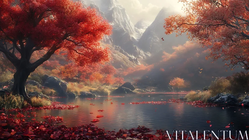 Autumnal alpine lake scene renders atmospheric depth and light
