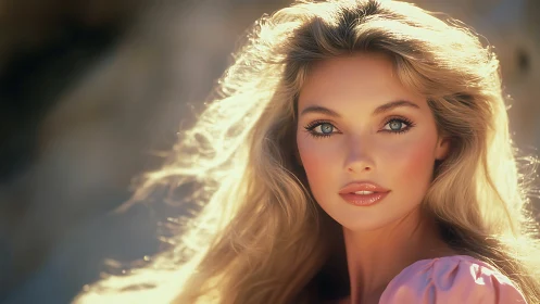 Sunlit blonde portrait with luminous pastel radiance.
