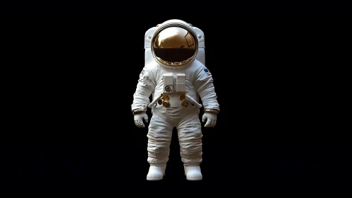 Astronaut in full EVA suit isolated on deep black background.