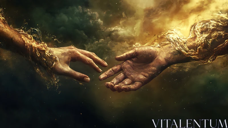 Cosmic liquid hands almost touch, stirring a storm of light