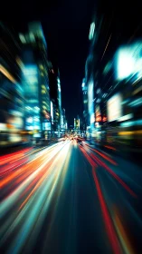 Night city street shows long exposure traffic light trails