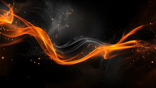 Vibrant Orange and Black Abstract Wave Digital Art Background.