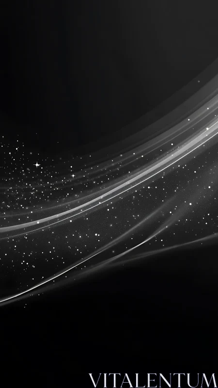Monochrome curved light bands with dispersed particle field.