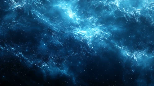 Soft blue cosmic clouds drift gently through a starry void