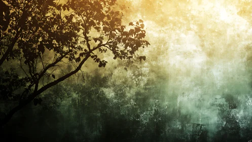 Silhouette of Tree Branches Against Grunge Textured Background.