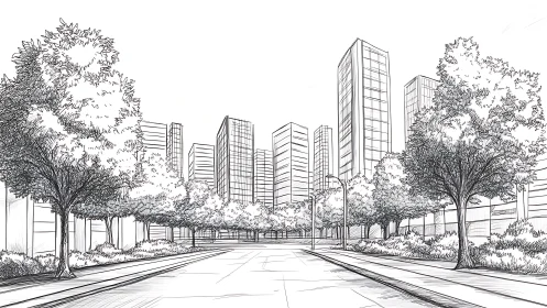 Urban Boulevard Where Contemporary Architecture Meets Verdant Serenity.