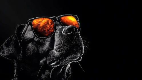 Cool canine gazes ahead in fiery sunset sunglasses glow
