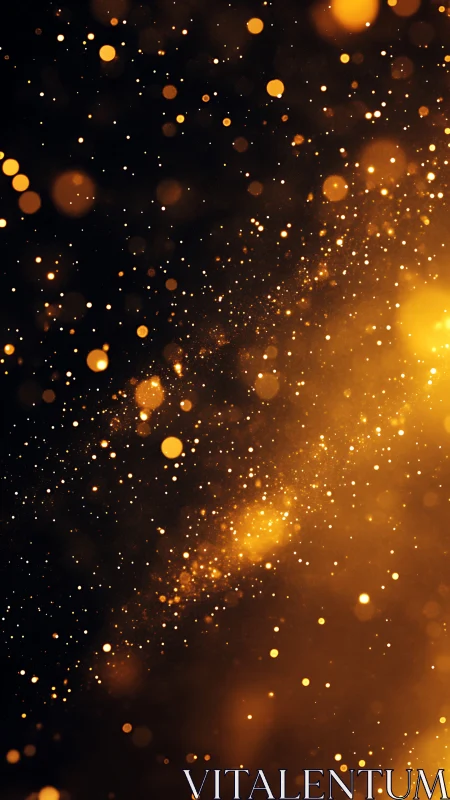 Golden bokeh particles drift through a deep cosmic night