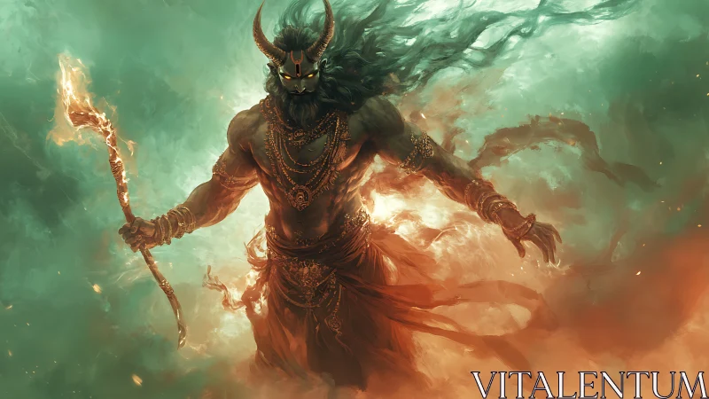 Mythic fire demon warlord in dynamic ethereal composition.