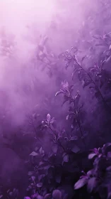 Violet foliage rises through luminous purple fog veil.