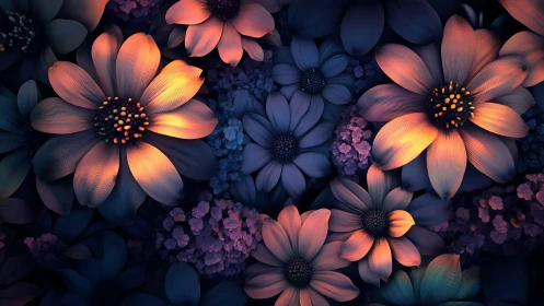 High-Saturation Composite Floral Arrangement with Luminous Petals and Deep Chromatic Grading