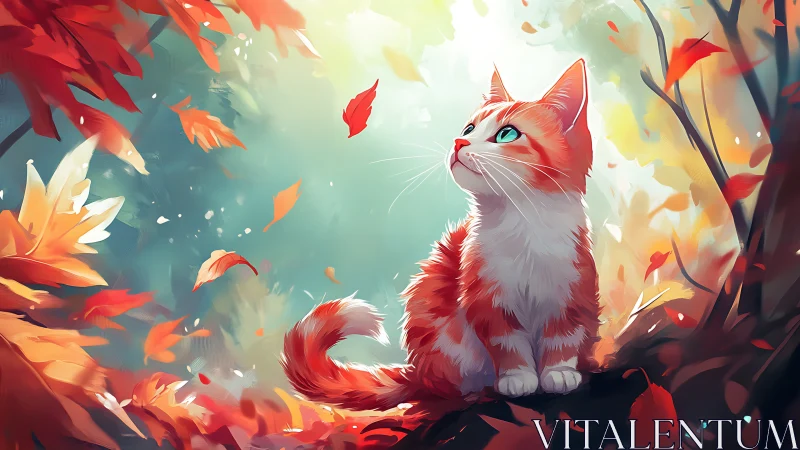 Digital Feline Study with Luminous Foliage Rendering and Atmospheric Chromatic Gradient